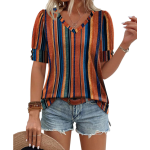 Womens Tops Short Sleeve Shirts Buttons V Neck Spring Fashion Summer Outfits Plus Size Blouses Dressy Casual