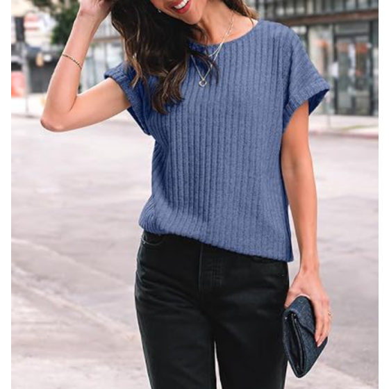 Womens Short Sleeve Tops Fall Shirts 2026 Lightweight Sweater | Dressy Casual Blouse, Fashion Summer Clothing, Cute Spring Outfits, Business Work Tunic, Trend Boho