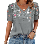 Womens Tops Short Sleeve Shirts Buttons V Neck Spring Fashion Summer Outfits Plus Size Blouses Dressy Casual