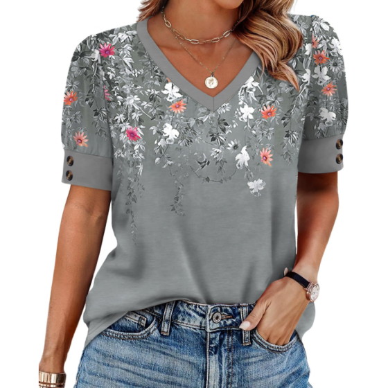 Womens Tops Short Sleeve Shirts Buttons V Neck Spring Fashion Summer Outfits Plus Size Blouses Dressy Casual