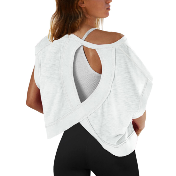 Women Short Sleeve Workout Shirts Open Back Tops Casual Yoga Y2k Athletic Gym Slouchy Crop Running Tees