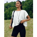 Women Short Sleeve Workout Shirts Open Back Tops Casual Yoga Y2k Athletic Gym Slouchy Crop Running Tees