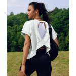 Women Short Sleeve Workout Shirts Open Back Tops Casual Yoga Y2k Athletic Gym Slouchy Crop Running Tees