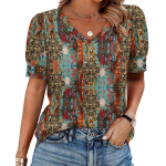 Womens Tops Short Sleeve Shirts Buttons V Neck Spring Fashion Summer Outfits Plus Size Blouses Dressy Casual
