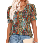 Womens Tops Short Sleeve Shirts Buttons V Neck Spring Fashion Summer Outfits Plus Size Blouses Dressy Casual