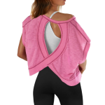 Women Short Sleeve Workout Shirts Open Back Tops Casual Yoga Y2k Athletic Gym Slouchy Crop Running Tees