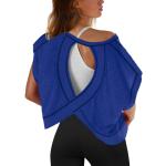 Women Short Sleeve Workout Shirts Open Back Tops Casual Yoga Y2k Athletic Gym Slouchy Crop Running Tees