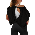 Women Short Sleeve Workout Shirts Open Back Tops Casual Yoga Y2k Athletic Gym Slouchy Crop Running Tees