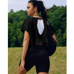 Women Short Sleeve Workout Shirts Open Back Tops Casual Yoga Y2k Athletic Gym Slouchy Crop Running Tees